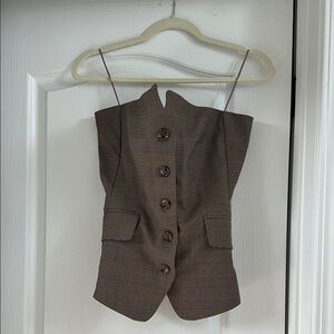 Banana Republic Brown Bustier Blouse with Mandarin Collar